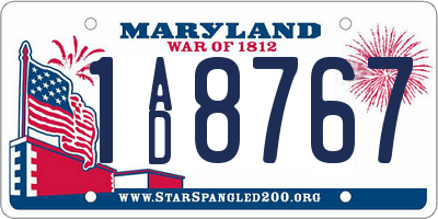 MD license plate 1AD8767