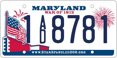 MD license plate 1AD8781