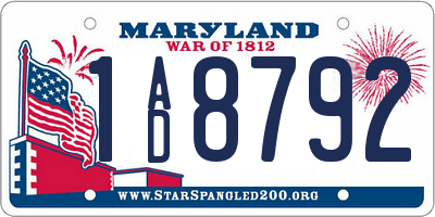 MD license plate 1AD8792