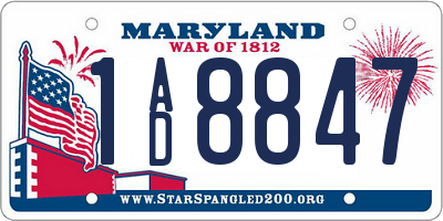 MD license plate 1AD8847