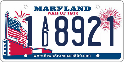 MD license plate 1AD8921