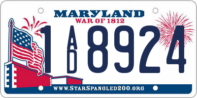 MD license plate 1AD8924