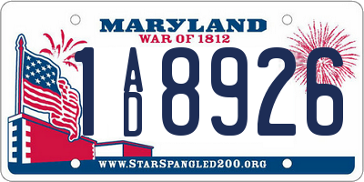 MD license plate 1AD8926