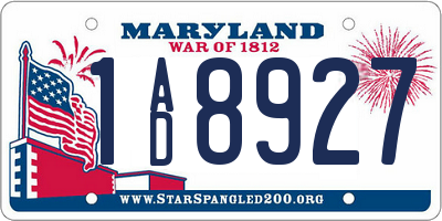 MD license plate 1AD8927