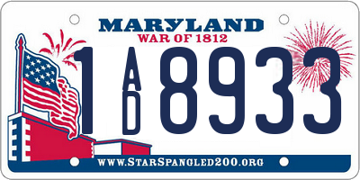 MD license plate 1AD8933