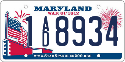 MD license plate 1AD8934