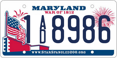 MD license plate 1AD8986