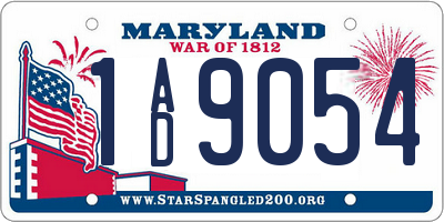 MD license plate 1AD9054