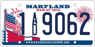 MD license plate 1AD9062