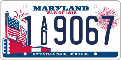 MD license plate 1AD9067