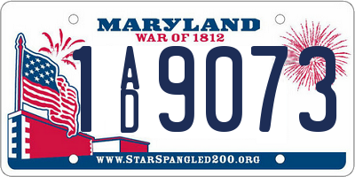 MD license plate 1AD9073