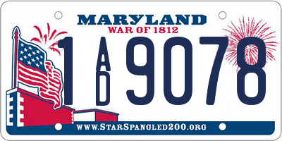 MD license plate 1AD9078