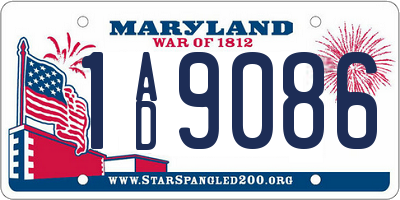 MD license plate 1AD9086