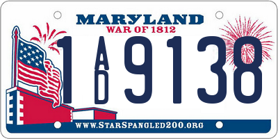 MD license plate 1AD9138