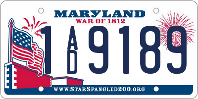 MD license plate 1AD9189
