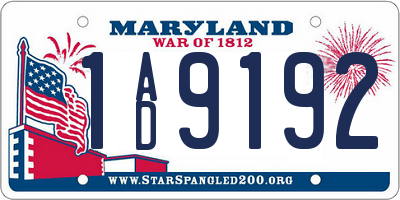 MD license plate 1AD9192