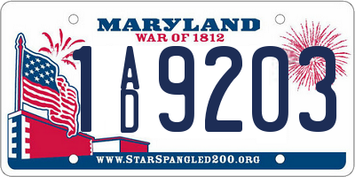 MD license plate 1AD9203