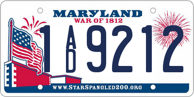 MD license plate 1AD9212