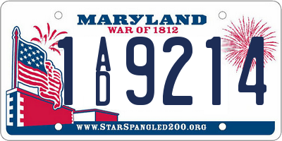 MD license plate 1AD9214