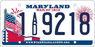 MD license plate 1AD9218