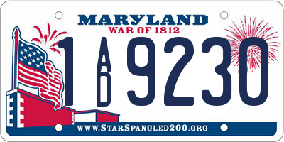 MD license plate 1AD9230