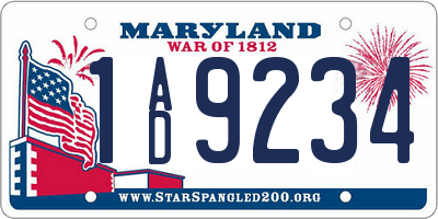 MD license plate 1AD9234
