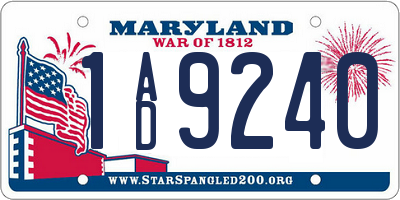 MD license plate 1AD9240