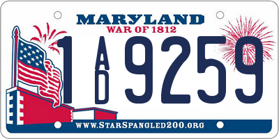 MD license plate 1AD9259
