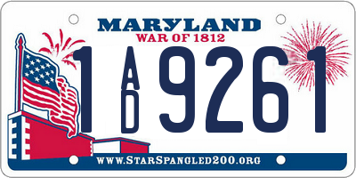 MD license plate 1AD9261