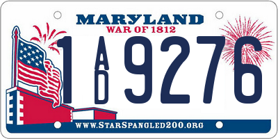MD license plate 1AD9276