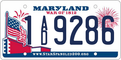 MD license plate 1AD9286
