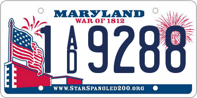 MD license plate 1AD9288