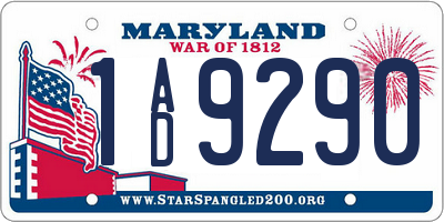 MD license plate 1AD9290
