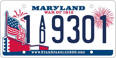 MD license plate 1AD9301