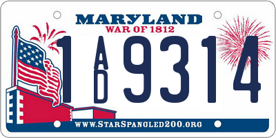 MD license plate 1AD9314