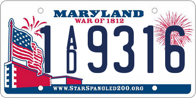 MD license plate 1AD9316