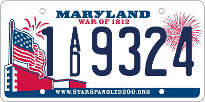 MD license plate 1AD9324