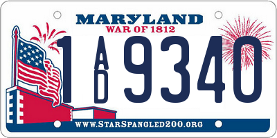 MD license plate 1AD9340