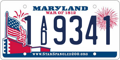 MD license plate 1AD9341