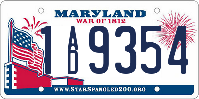 MD license plate 1AD9354