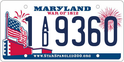 MD license plate 1AD9360