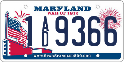 MD license plate 1AD9366