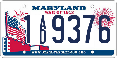 MD license plate 1AD9376