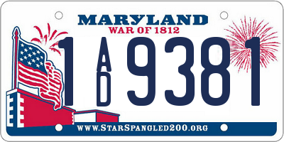 MD license plate 1AD9381