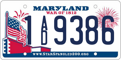 MD license plate 1AD9386