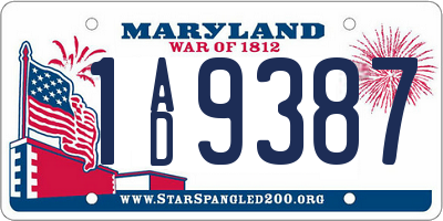 MD license plate 1AD9387