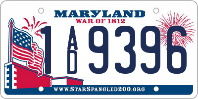 MD license plate 1AD9396