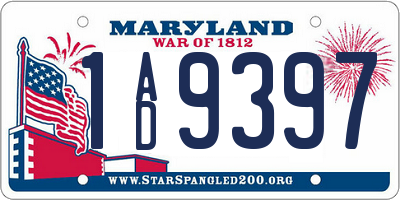 MD license plate 1AD9397