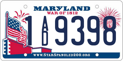 MD license plate 1AD9398