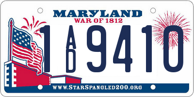 MD license plate 1AD9410